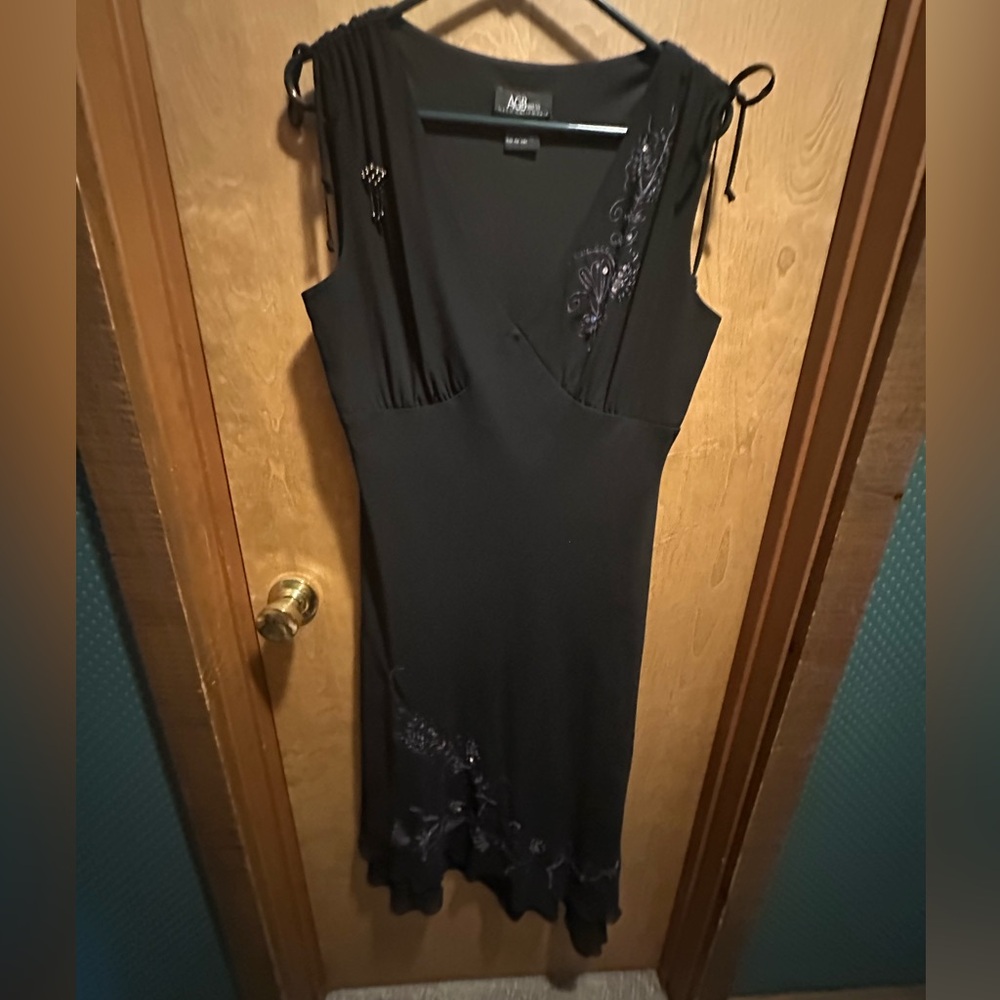 AGB Black Midi Dress with Floral Accents 14